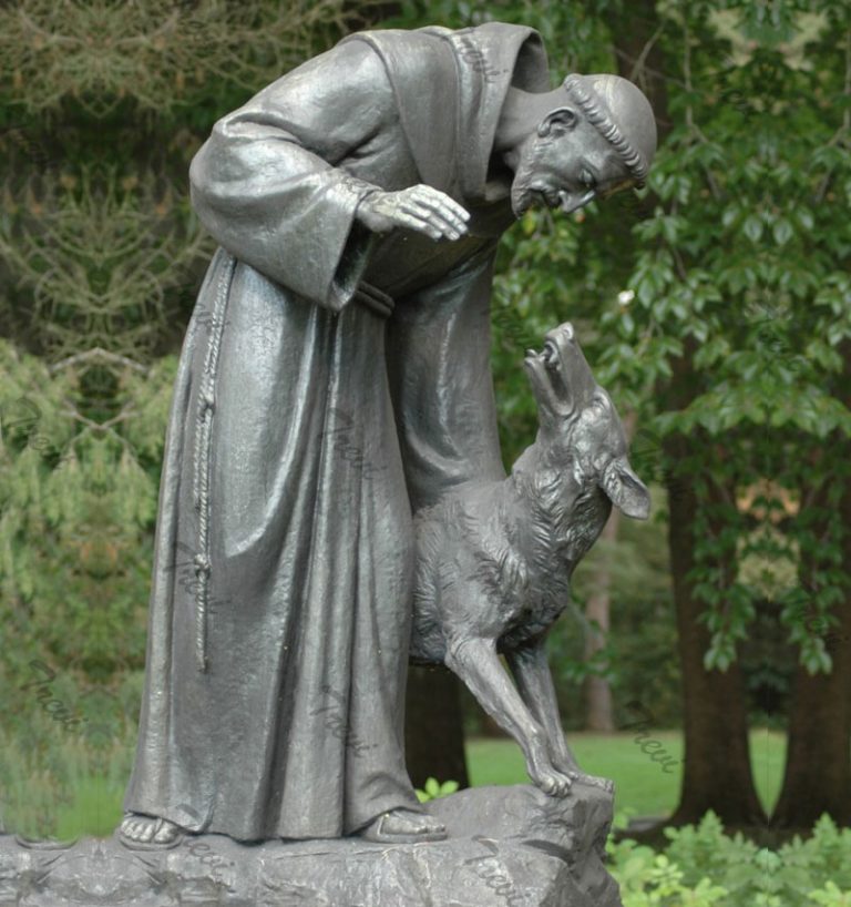 Bronze Catholic Outdoor St Francis With Wolf Garden Statues For Sale Tbc Religious Statues