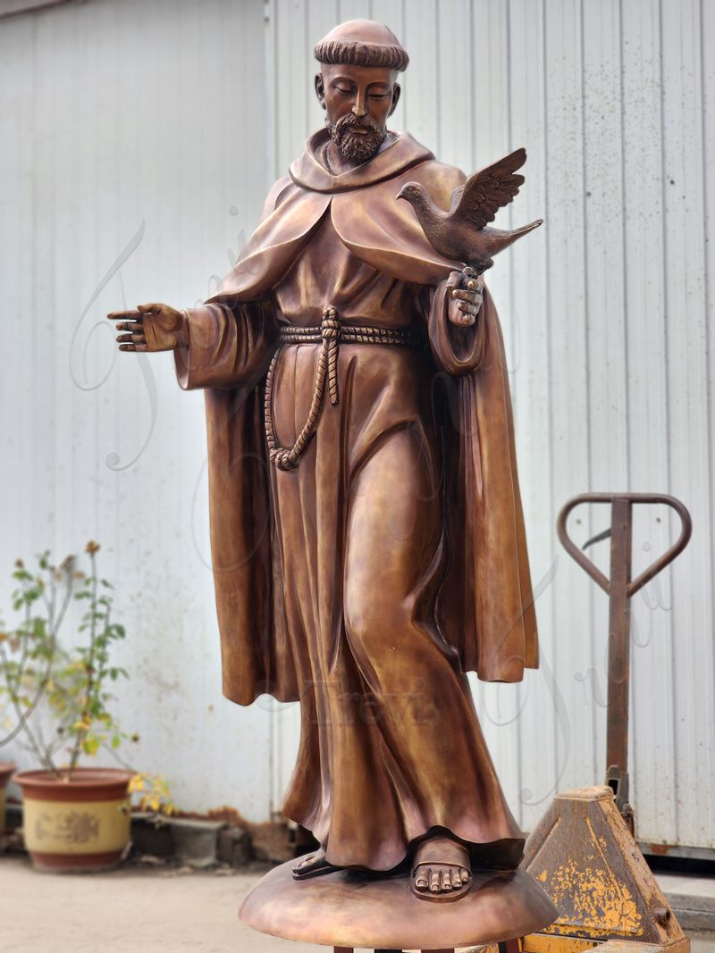 Life-Size Bronze St Francis Sculpture Outdoor Church Decor 2