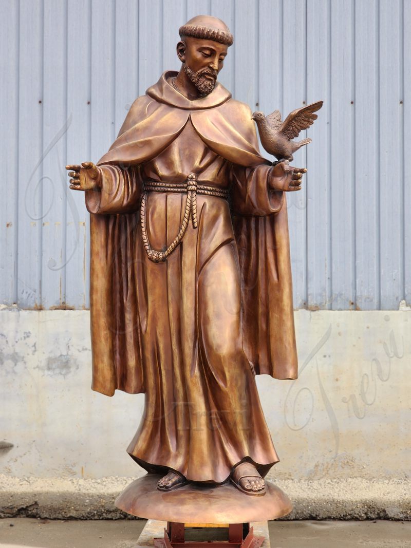 Life-Size Bronze St Francis Sculpture Outdoor Church Decor 3