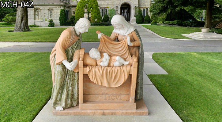 Red Marble Holy Family Statue Church Decor for Sale